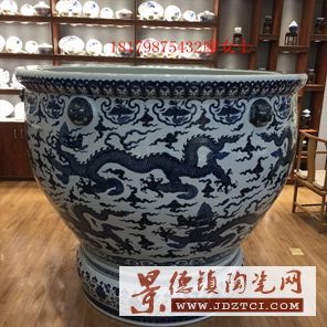景德镇陶瓷青花瓷大缸四合院风水缸手绘1.6米1.5米陶瓷陶瓷大缸