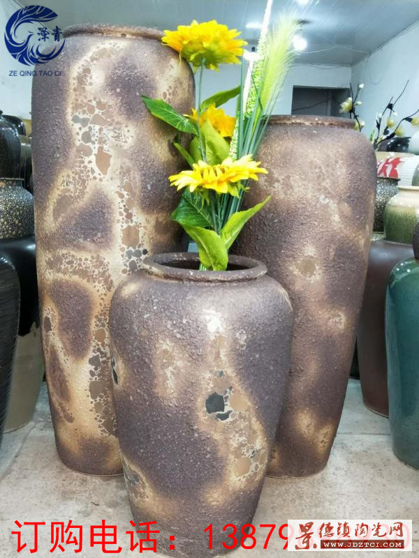 高温窑变颜色釉陶瓷花瓶3件套 可装水做花器花插 家居家具软装