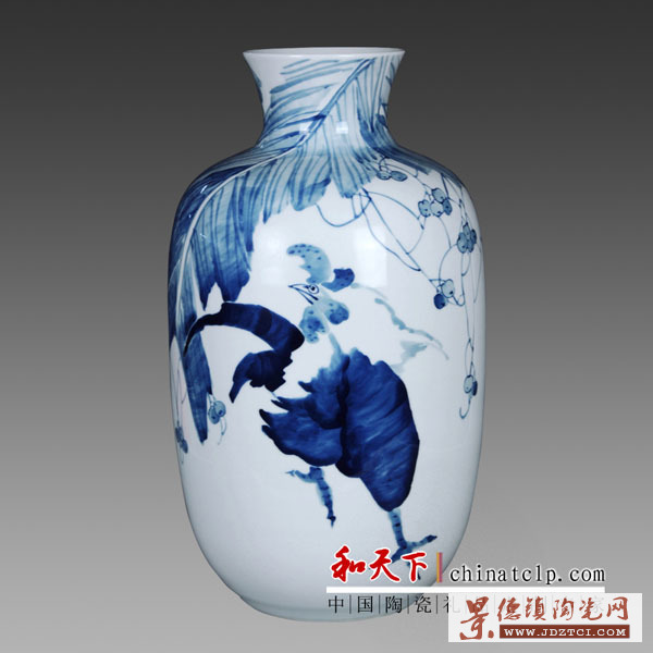 景德镇陶瓷花瓶摆件名师手绘硕果累累方形落地大花瓶中式家居装饰