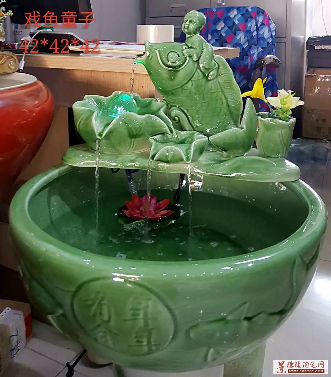 景德镇陶瓷鱼缸流水喷泉循环招财家用小型金鱼缸养鱼盆加湿器摆件