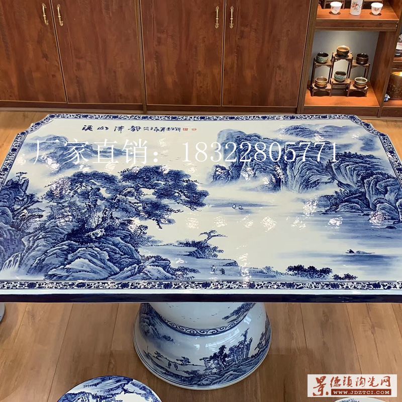 景德镇生产陶瓷1米桌凳厂家 家用青花户外手绘瓷桌凳休闲桌椅