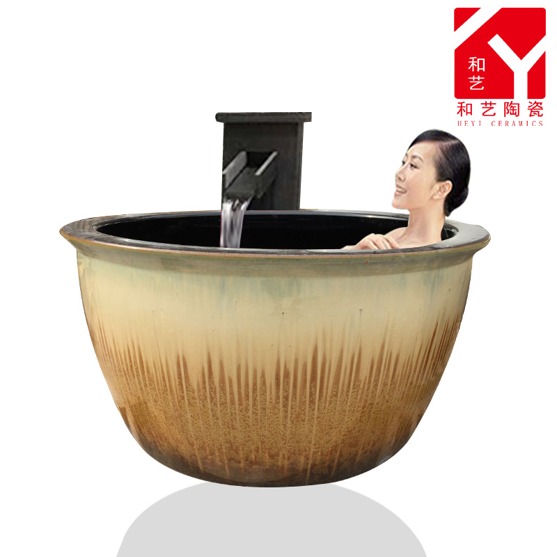 景德镇陶瓷泡澡缸圆形浴缸1.2m家用浴缸极乐汤洗澡缸温泉洗浴缸