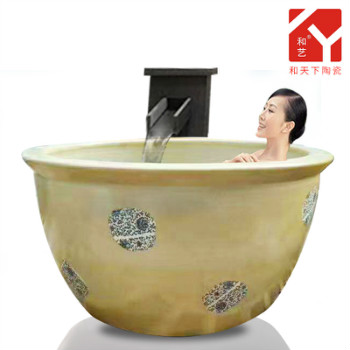 圆形陶瓷泡澡缸1.2米日式洗浴大缸温泉挂汤缸 陶瓷壶风吕定做厂家