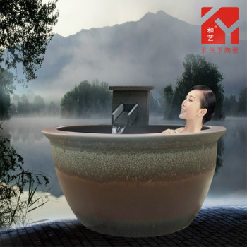 室外景观风水缸 景德镇风水缸 日本黑色岩石浴缸 泡澡大缸 壶风吕