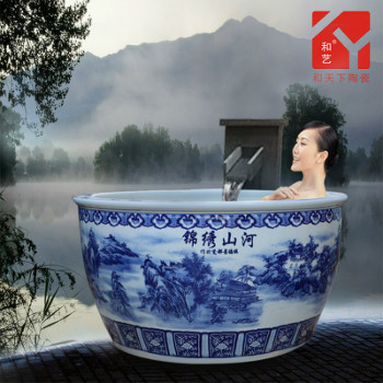 景德镇日式陶瓷泡澡缸温泉浴场1.2米圆形浴缸极乐汤洗浴风吕大缸