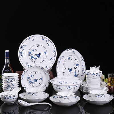 碗碟套装家用欧式简约清新吃饭套碗盘子组合景德镇陶瓷器骨瓷餐具