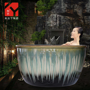 景德镇陶瓷1.3米温泉浴场家用洗浴大缸直筒圆形双人泡澡缸厂家