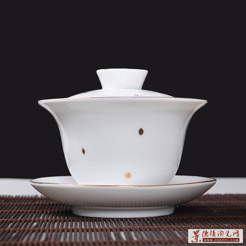 景德镇陶瓷盖碗茶杯 白瓷三才盖碗杯子 大号泡茶碗定做礼品