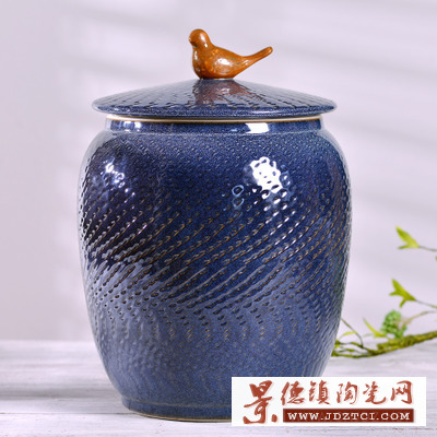 陶瓷米缸大米桶面粉罐收纳家用密封防虫潮带盖圆形储物水缸
