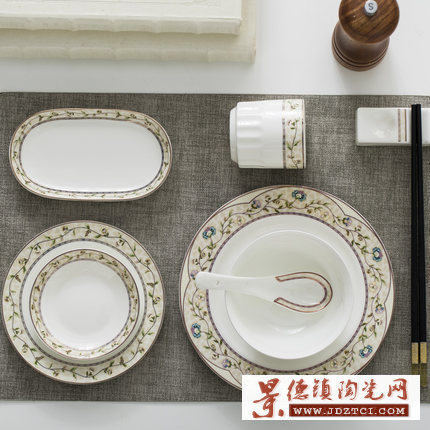高档酒店西餐餐具摆台 中式陶瓷餐具八件套 创意碗筷骨碟组合