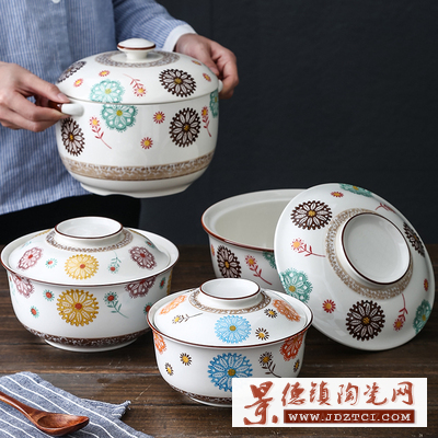 日式陶瓷炖盅家用蒸碗 釉下彩大号炖锅隔水炖燕窝碗甜品参盅汤煲