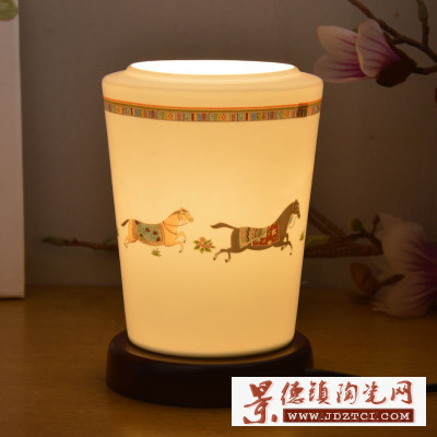中式灯具灯罩青花粉彩薄胎腰鼓台灯
