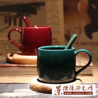 创意宝石色马克杯带底座 复古颜色釉咖啡杯 陶瓷广告杯LOGO定制
