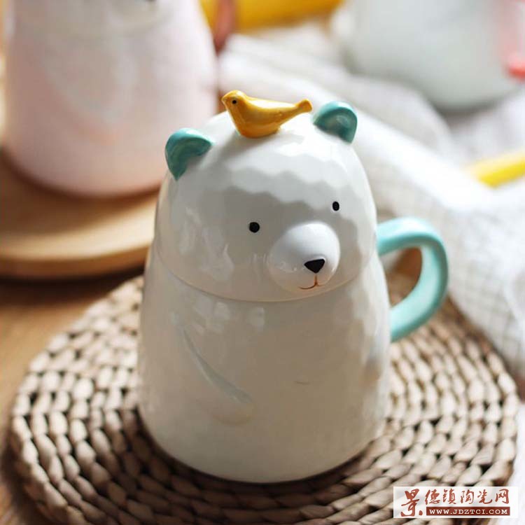 可爱小熊带盖陶瓷杯 大肚马克杯办公室商务咖啡水杯 定制送人礼品