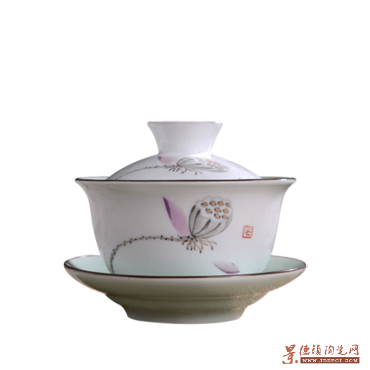 盖碗单个陶瓷茶杯白瓷大号景德镇中式功夫茶具敬茶碗手抓碗家用