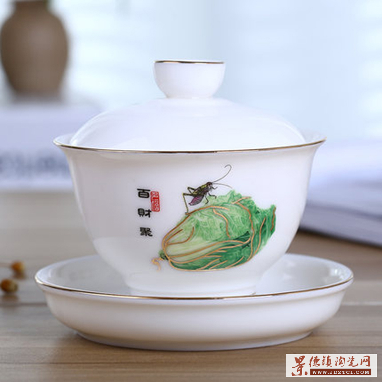 三才盖碗家用日式泡茶器手工彩绘功夫茶具茶道配件礼盒装