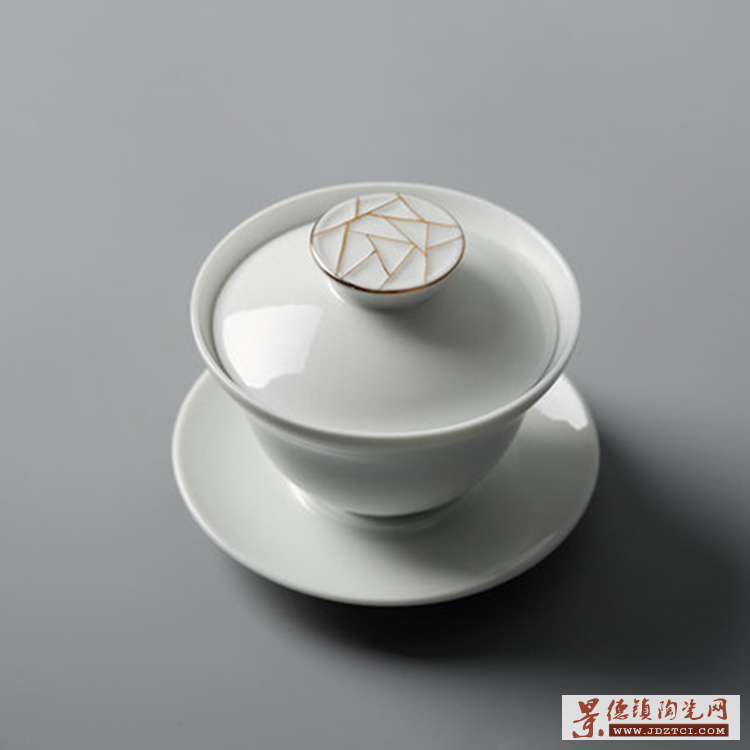 景德镇白瓷盖碗茶杯