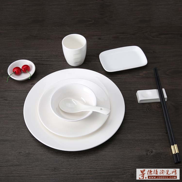 厨房自助餐酒店餐具摆台套装用品 纯白色碗碟勺套装 商用包厢摆件