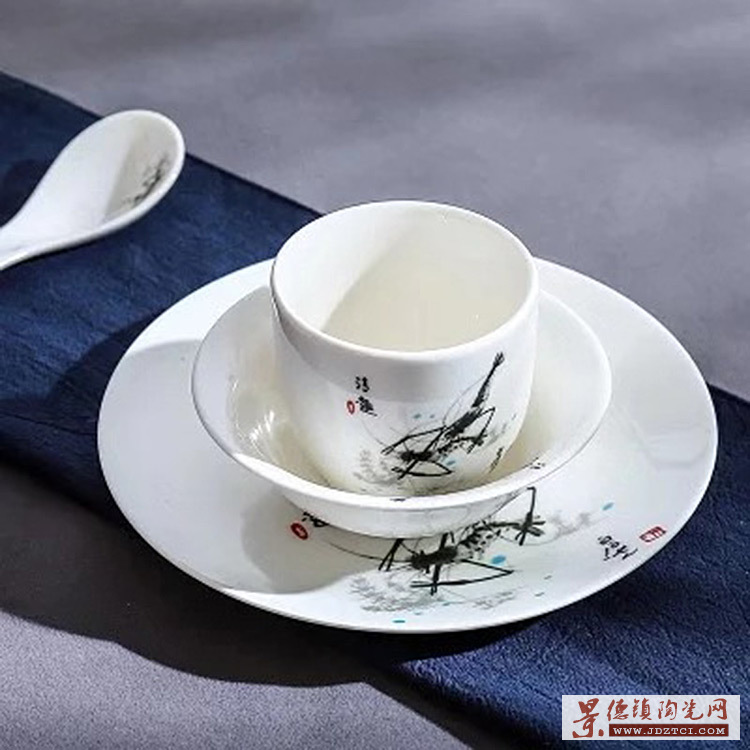 中式水墨虾陶瓷餐具酒店用品批发