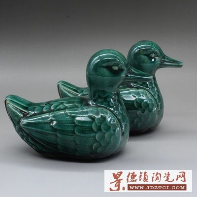 陶瓷鸭雕塑瓷鸭 景德镇陶瓷摆件 绿鸭雕塑瓷家居饰品
