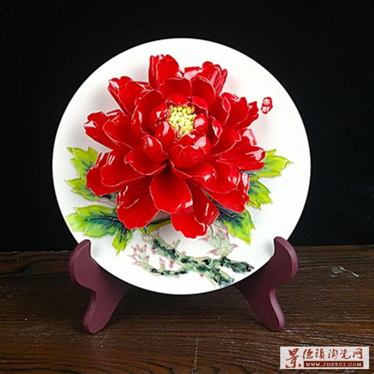 中国红特色纪念品工艺品礼物景德镇陶瓷器挂盘装饰盘子摆件