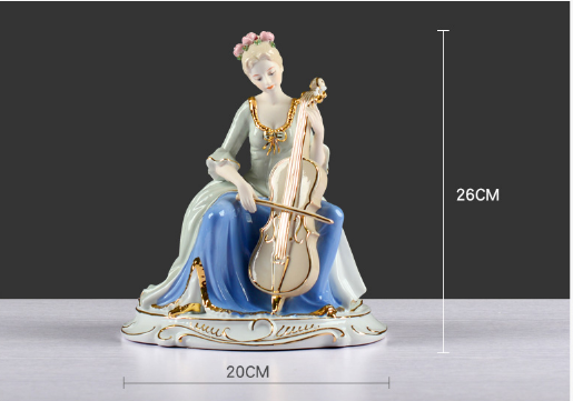 欧式人物雕塑陶瓷摆件创意大提琴西洋女家居客厅酒柜摆件
