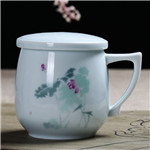 景德镇陶瓷泡茶杯带盖有把手茶漏隔叶滤网中式复古青釉白瓷水杯