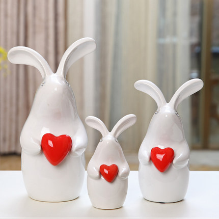 兔子家庭江西景德镇陶瓷雕塑瓷欧式家居饰品陶瓷工艺品客厅酒柜摆件