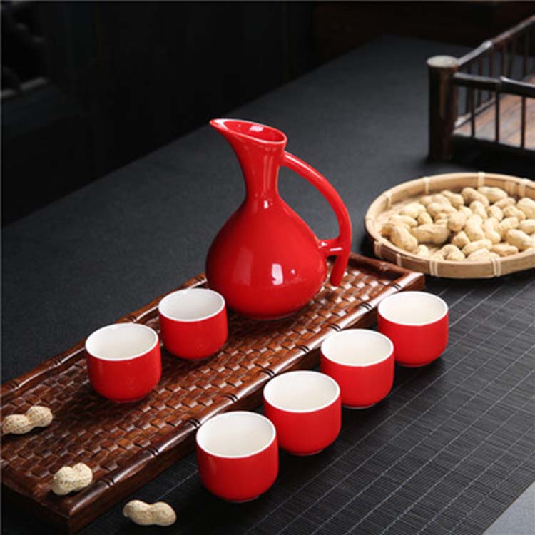 陶瓷酒壶白酒分酒器 创意家用带塞一斤装半斤装红色复古烫酒壶