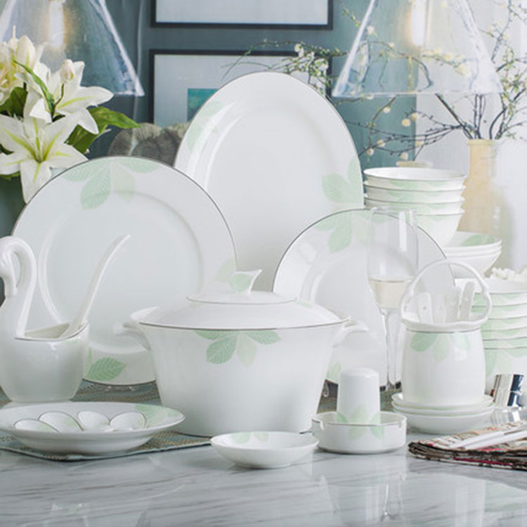 日式家用碗碟套装 北欧风格墨绿陶瓷吃饭碗筷盘子 小清新餐具组合