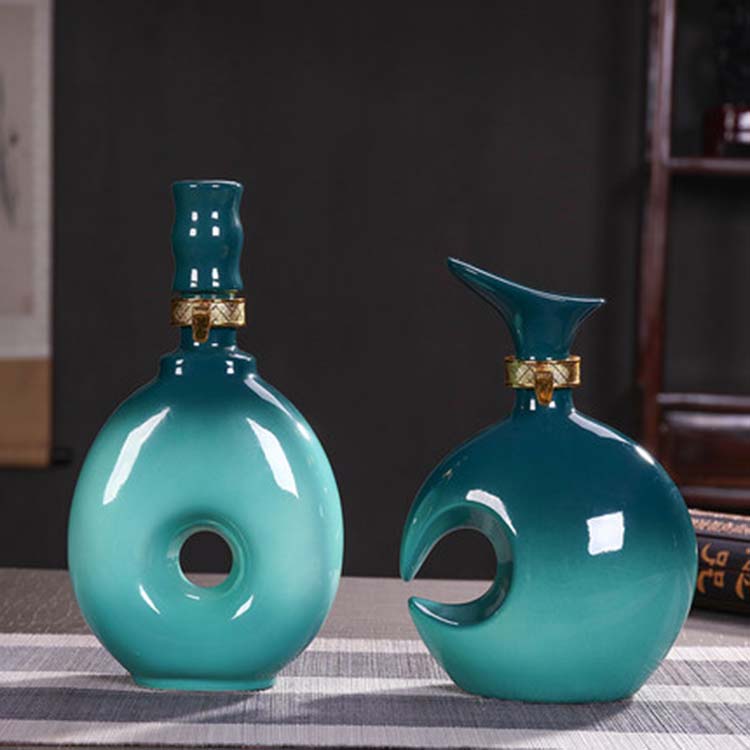 景德镇陶瓷酒瓶一斤装 蓝色个性创意陶瓷密封空酒瓶定制
