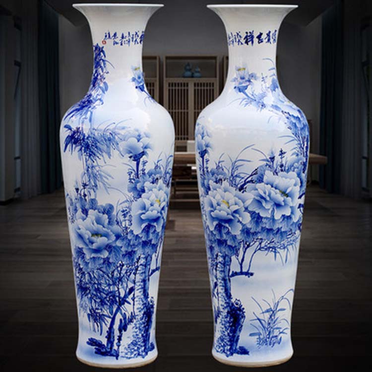 景德镇陶瓷大花瓶摆件 手绘青花瓷中式客厅落地装饰艺术花瓶
