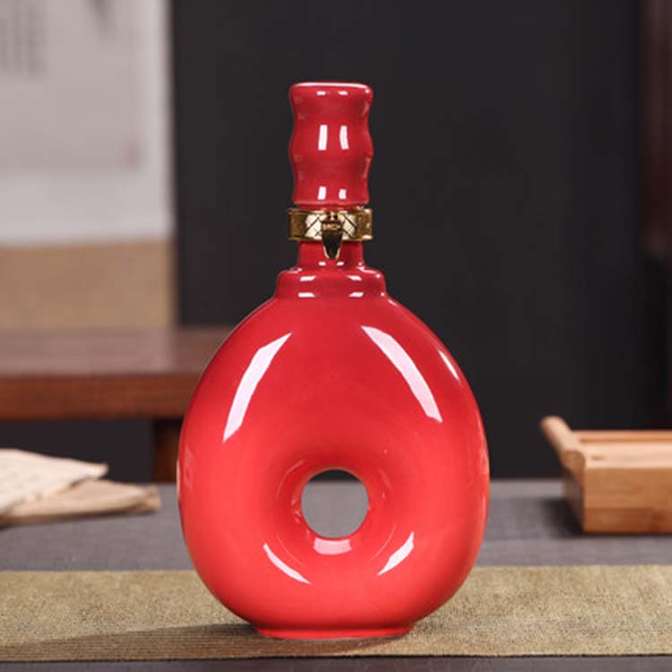 景德镇半斤陶瓷酒瓶 白瓷空瓶平盖 家用密封牡丹小酒壶装酒容器