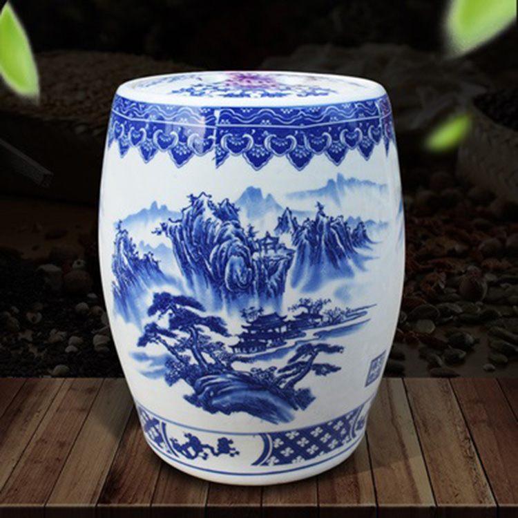 中式青花粉彩陶瓷米缸50斤 带盖陶瓷装米桶储物  面粉桶发酵缸定制