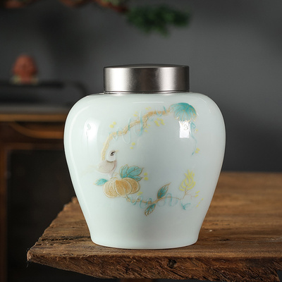 景德镇家用茶叶罐新中式 创意个性粉彩陶瓷密封罐 红茶绿茶密封储存罐