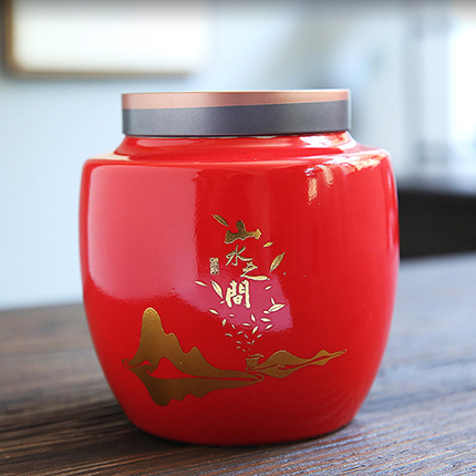 陶瓷茶叶罐 红色喜庆婚庆陪嫁 中号普洱红绿茶密封储存罐 新年礼品定制