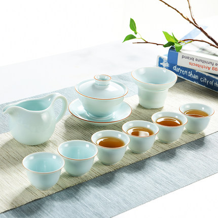 汝窑功夫茶具 家用冰裂釉茶杯 简约陶瓷泡茶壶茶具套装