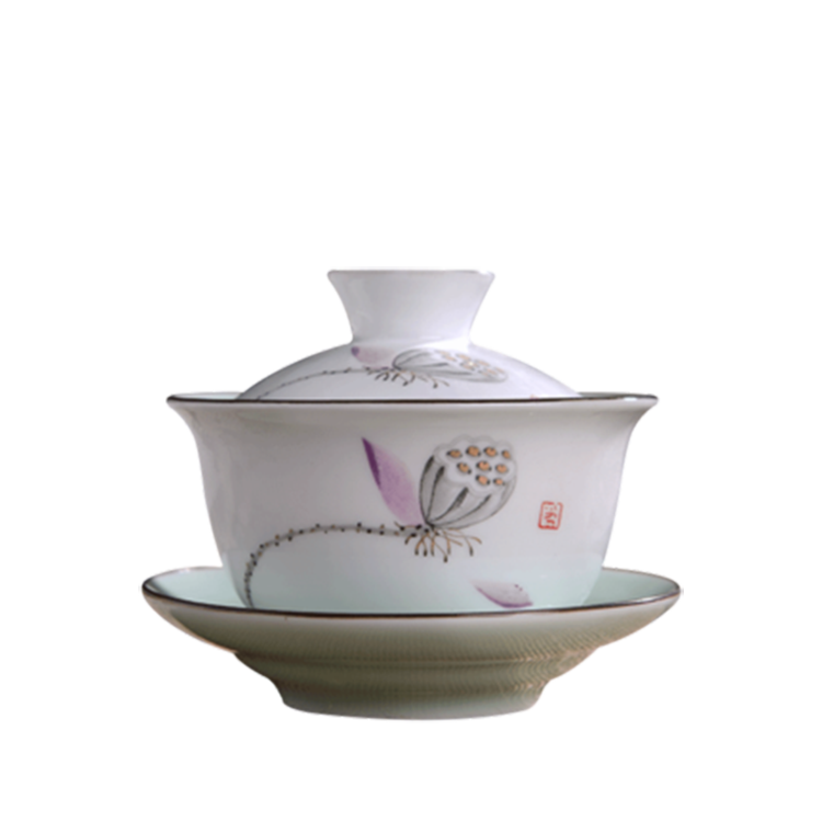 景德镇陶瓷盖碗 水墨风茶碗 家用泡茶功夫茶具茶碗