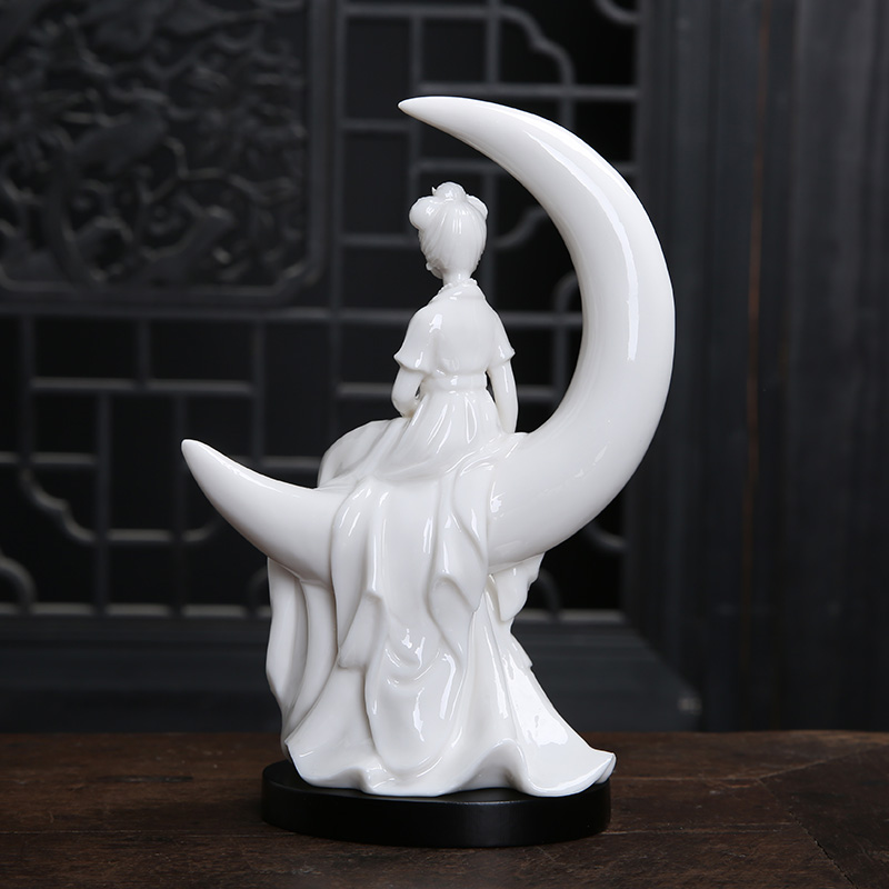 陶瓷嫦娥奔月白瓷玉兔装饰品小摆件 创意家居摆设月亮仙子工艺品