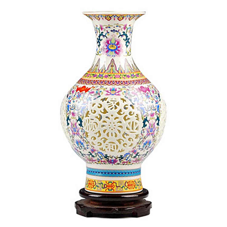 景德镇陶瓷器镂空花瓶摆件 客厅家居玄关酒柜工艺装饰品送人礼品