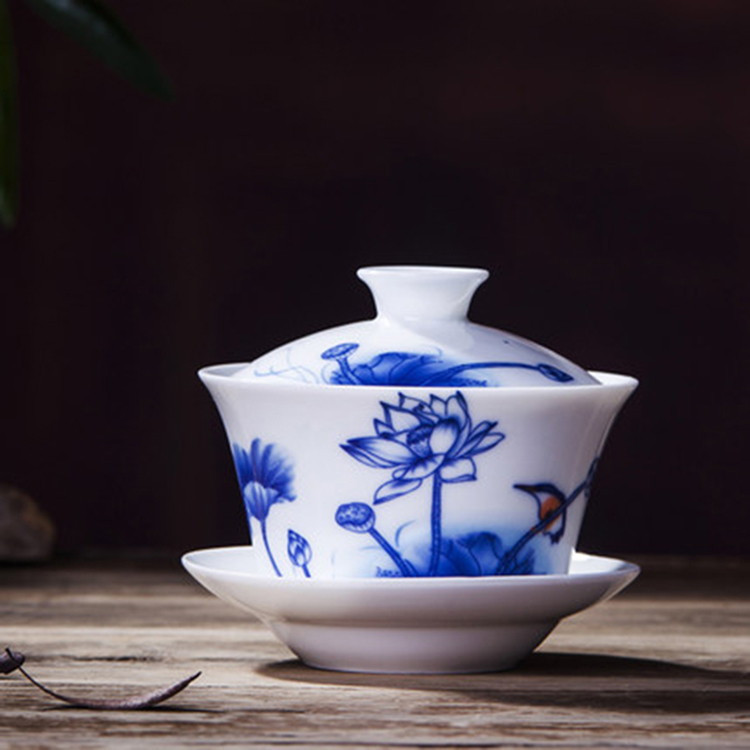 景德镇功夫茶具 家用单个创意盖碗 中式陶瓷泡茶碗