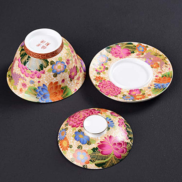 茶具单品陶瓷珐琅彩绘盖碗 三才茶碗茶托 创意功夫茶具配件