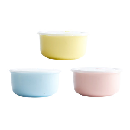 密封保鲜盒 泡面碗 带盖骨瓷单面碗保鲜碗三件套骨瓷碗