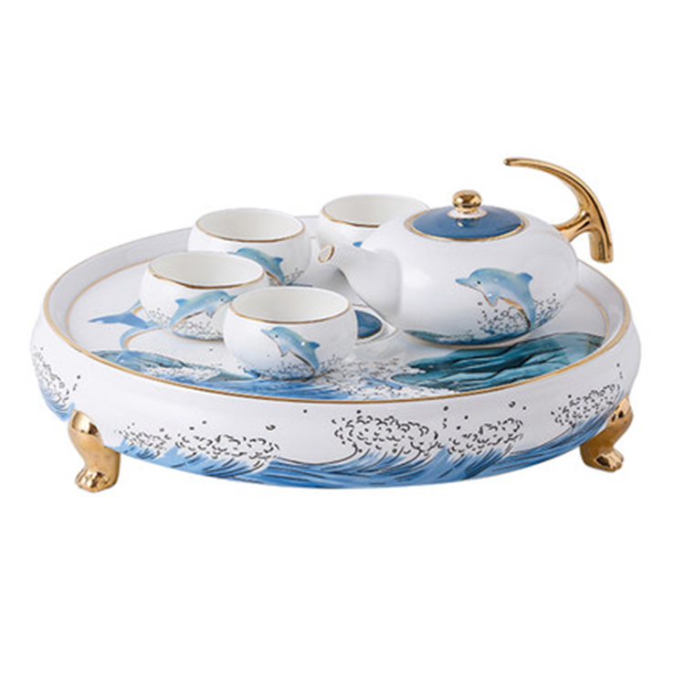 景德镇创意茶具 圆形功夫茶具储水茶台 家用茶具茶台