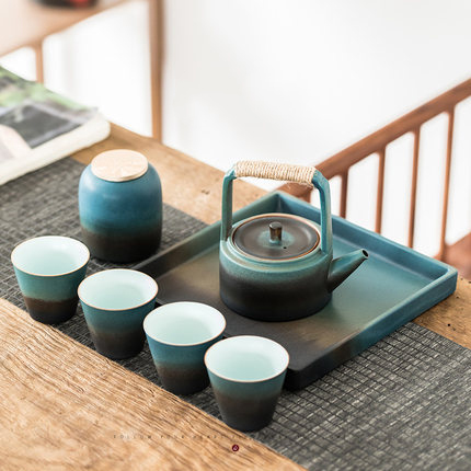 日式功夫茶具套装 简约现代家用泡茶具 陶瓷窑变茶壶茶杯