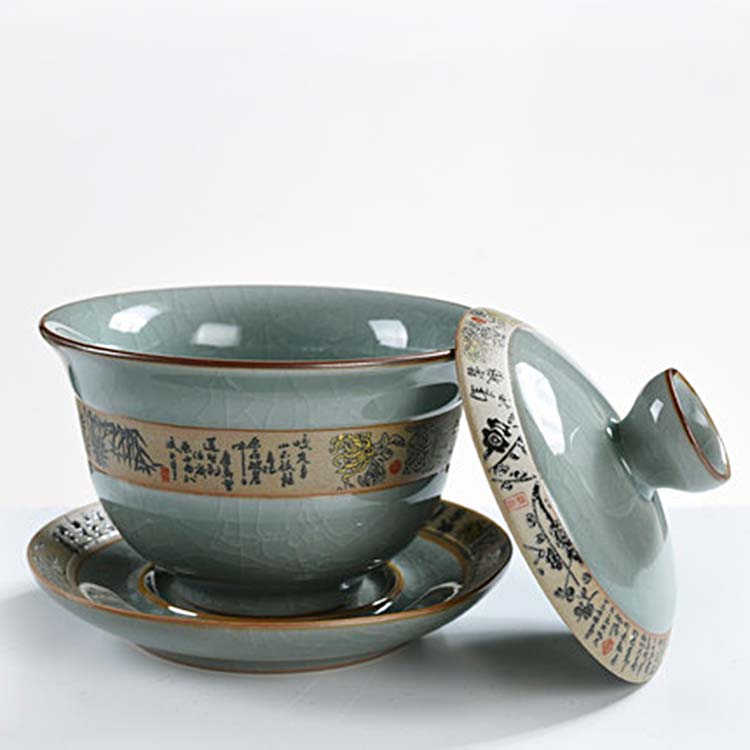 仿古功夫茶具套装 家用客厅简约盖碗 现代陶瓷整套泡茶盖碗茶壶