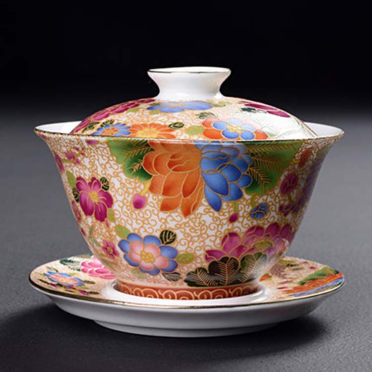 景德镇陶瓷盖碗茶具 手绘渐变三才盖碗 茶杯泡茶茶碗茶杯装