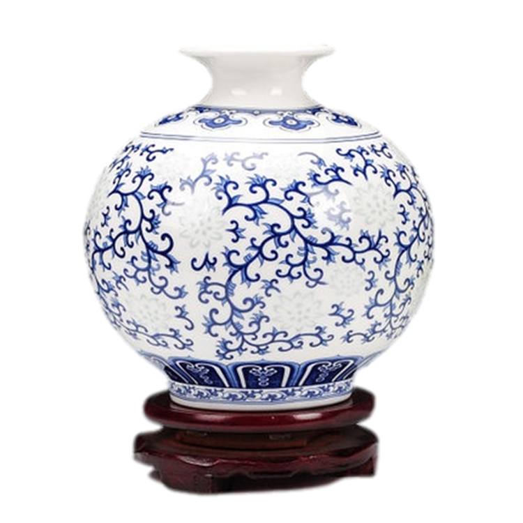 景德镇陶瓷青花玲珑薄胎小花瓶 家用插花现代中式客厅装饰品摆件