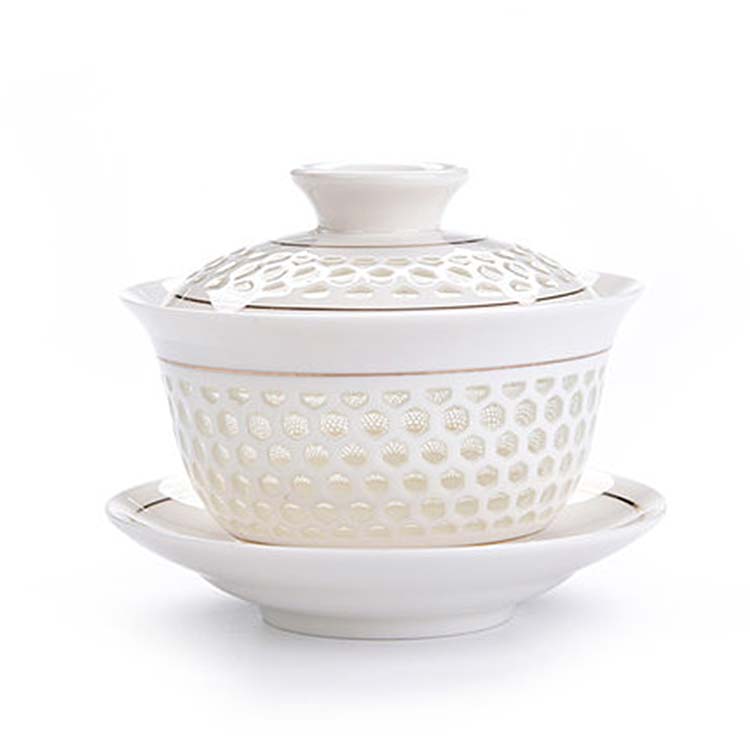 陶瓷三才盖碗 中式仿古盖碗盖子 景德镇青瓷盖碗茶具