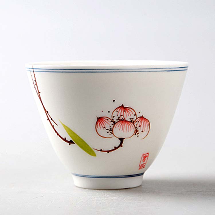 中式白瓷功夫茶杯 单个家用青花瓷茶碗 陶瓷茶具品茗杯